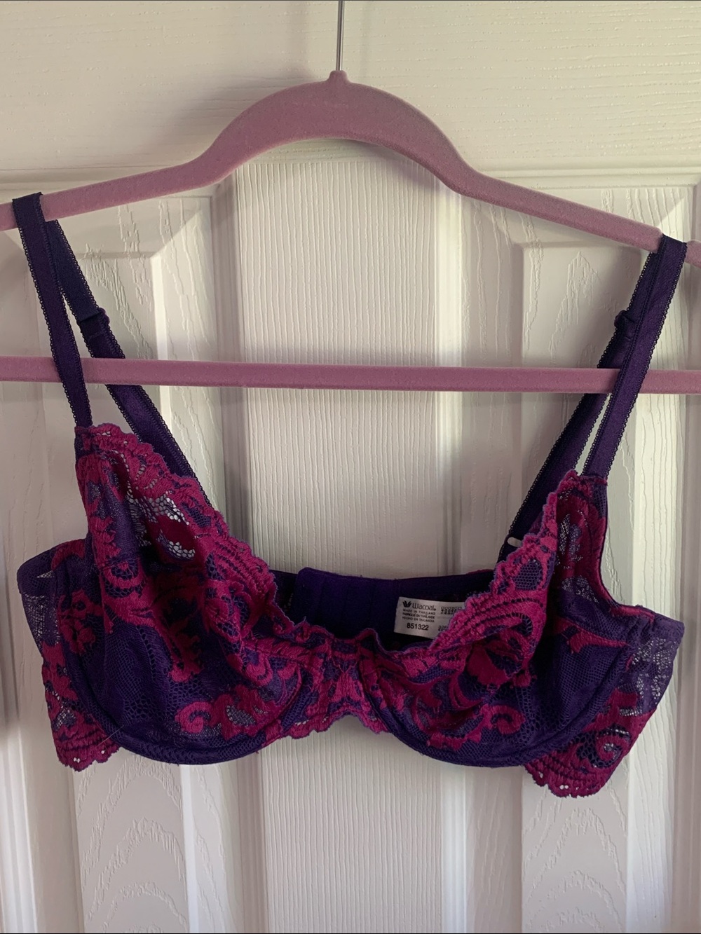 Wacoal Purple Bra with Fuchsia Lace Overlay